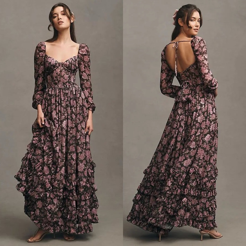 NWT V Chapman The Carmella Dress in Chocolate Peony Print Anthropologie